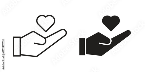 Philanthropy icons in a black filled and outlined style. Set of vector icons