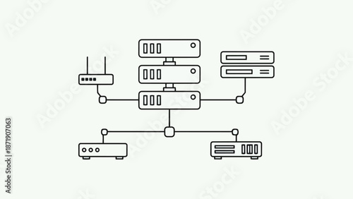 Network Diagram Illustrating Server Connections and Routers.