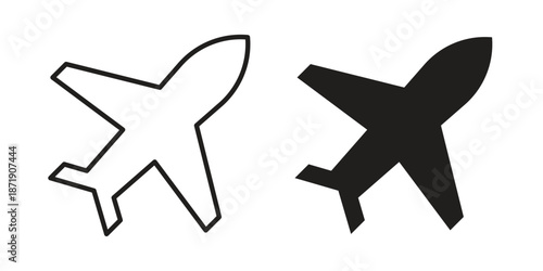 Plane icons in a black filled and outlined style. Set of vector icons