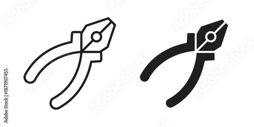 Pliers icons in a black filled and outlined style. Set of vector icons
