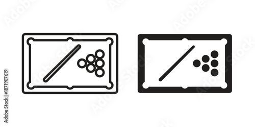 Pool table icons in a black filled and outlined style. Set of vector icons
