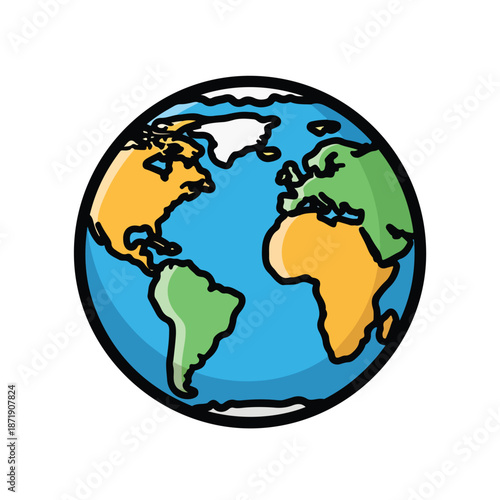 A colorful cartoon globe with continents and oceans
