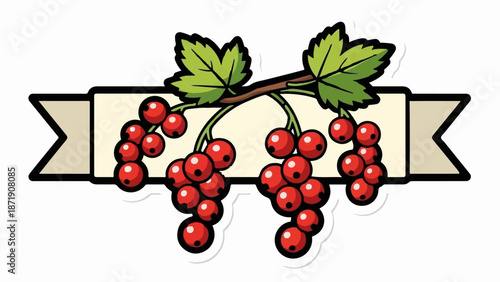 Vibrant red berries cascade from a branch, framed by a cream banner