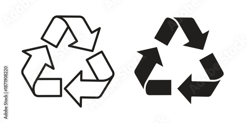 Recycle icons in a black filled and outlined style. Set of vector icons