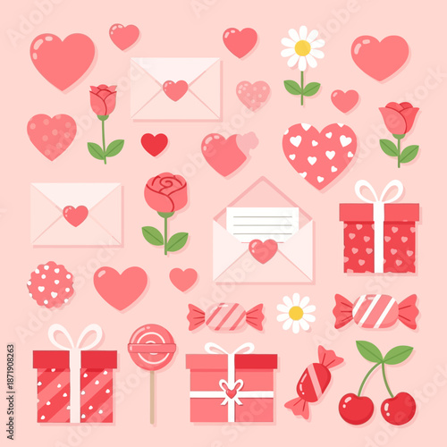 Sweet Valentine's Day Collection Hearts, Roses, Gifts, and Candies for a Romantic Celebration