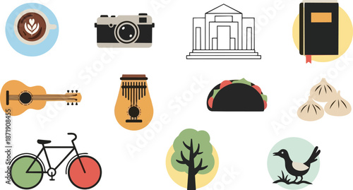 Collection of diverse icons representing various interests and activities.