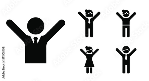 Black silhouettes of people with arms raised in celebration or excitement