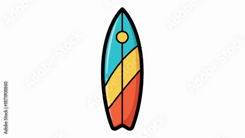 Vibrant surfboard design with blue, yellow, and orange sections