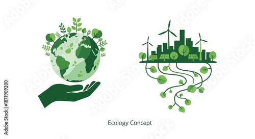 Protecting our planet a green earth held in a caring hand with renewable energy