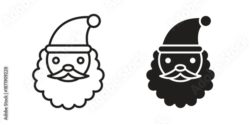 Santa Claus icons in a black filled and outlined style. Set of vector icons