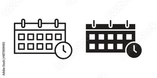Schedule icons in a black filled and outlined style. Set of vector icons