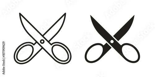 Scissors icons in a black filled and outlined style. Set of vector icons