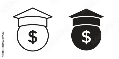 Scholarship icons in a black filled and outlined style. Set of vector icons