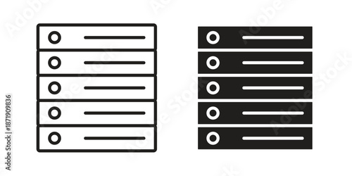 Server icons in a black filled and outlined style. Set of vector icons