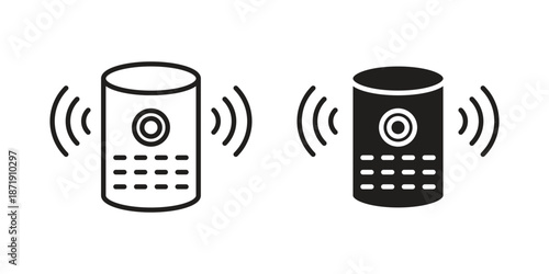 Smart speaker icons in a black filled and outlined style. Set of vector icons