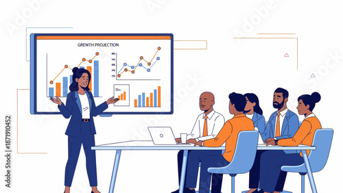 Business Presentation Woman Leading a Meeting with Growth Projections.