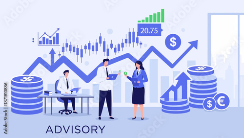 Financial Advisory Team Analyzing Market Growth and Investment Opportunities.