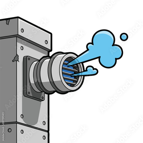A metal vent with blue smoke