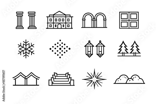 Winter Symmetry Icons. Symmetry in cold-season design. Line outline icon set of Symmetry in cold-season design