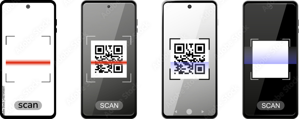 Foto Smartphone scanning QR code mockup set