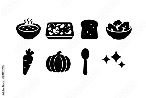 Plant-Based Holiday Icons. Plant-based holiday flat-lay. Filled icon set of plant-based holiday flat-lay: bowl