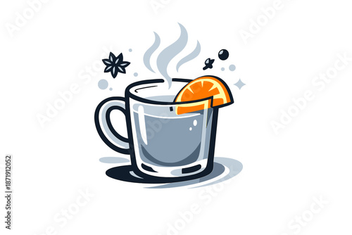 Minimal Cider Art. Minimal Cider Still Life. A simple mug of apple cider with a single orange slice, strong