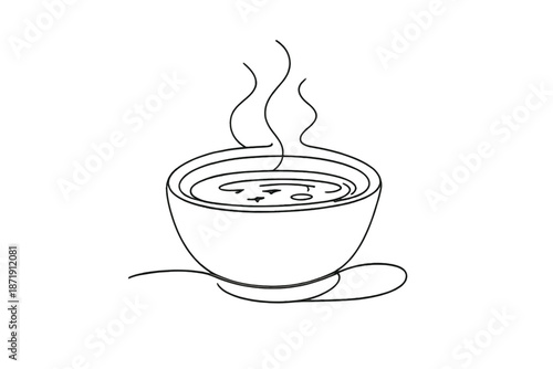 Minimalist Soup Illustration. Cozy homemade soup in ceramic bowl. Minimalistic one-line drawing inviting