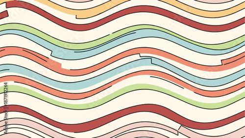 Wavy pastel lines with black outlines on a cream background