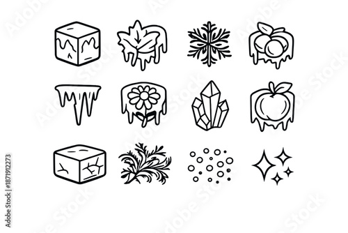 Glacial Symbol Icons. Glacial preservation icons. Line outline icon set of Glacial preservation icons: ice