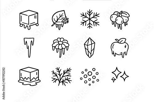 Winter Icon Set. Winter preservation icons. Line outline icon set of Winter preservation icons: ice cube,