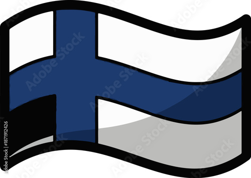 Wavy Finnish flag illustration with black outline and shadow
