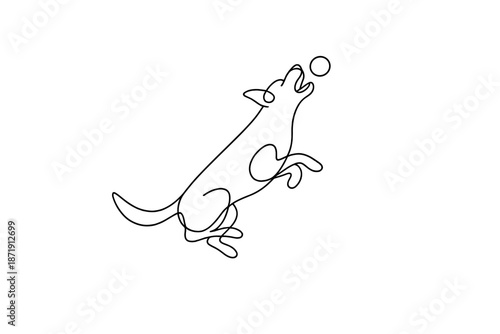 Image Generation. Dog catching snowball. Minimalistic one-line drawing dog leaping slightly to catch a
