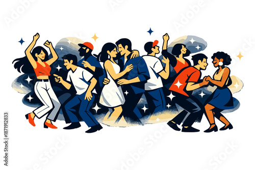 Midnight Dance Sparkles. Midnight Dance Crowd. A crowd dancing past midnight, sparkles glowing softly in the