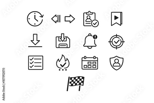 Image Generation. Self Paced Learning. Line outline icon set of self paced learning: flexible clock, pause