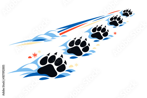 Image Generation. Wolf Tracks in Snow. Strong, confident paw prints moving in a straight line through snow.