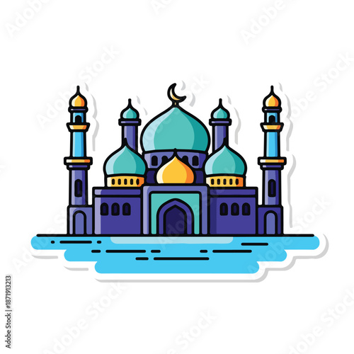 Wallpaper Mural A stylized illustration of a mosque with blue and green domes Torontodigital.ca