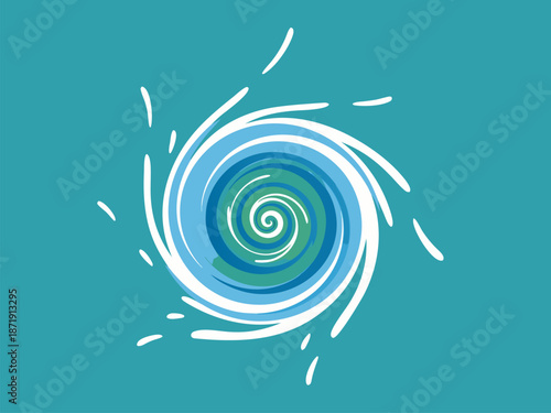 Abstract swirl of blues and greens in a vector illustration on a teal background, representing natural forces or energy