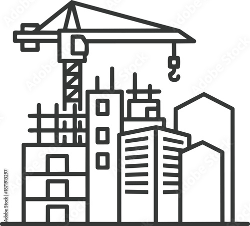 Construction Site with Crane and Buildings Under Development.