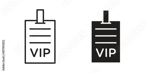 VIP pass icons in a black filled and outlined style. Set of vector icons