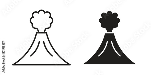 Volcano icons in a black filled and outlined style. Set of vector icons