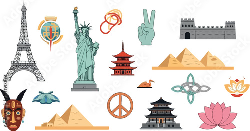Collection of Famous Landmarks and Cultural Symbols.