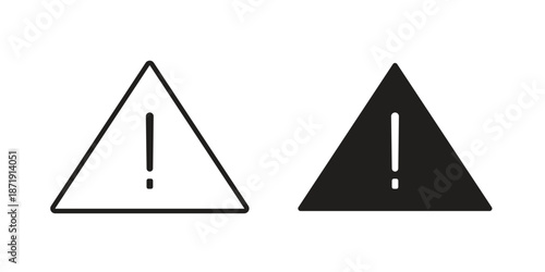 Warning triangle icons in a black filled and outlined style. Set of vector icons