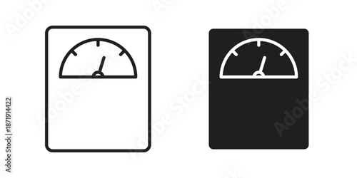 Weight scale icons in a black filled and outlined style. Set of vector icons