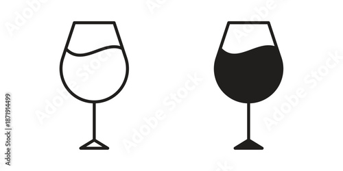 Wine glass icons in a black filled and outlined style. Set of vector icons