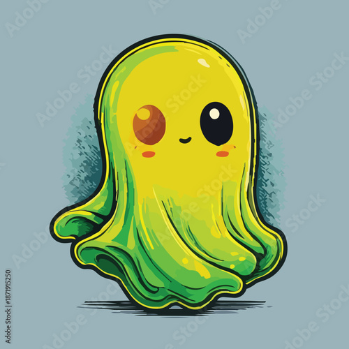 Adorable Cartoon Ghost with Mismatched Eyes and Playful Design.