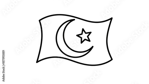 A minimalist line art illustration of the Pakistani flag with a crescent moon and star