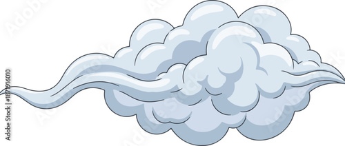 Wispy white and blue cartoon cloud formation blowing leftward