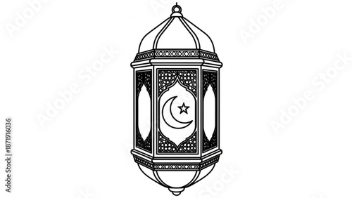 A beautifully designed lantern with a crescent moon and star symbol, perfect for Ramadan or Islamic celebrations