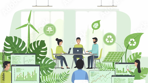 EcoFriendly Business Meeting Sustainable Practices and Green Energy Discussion.