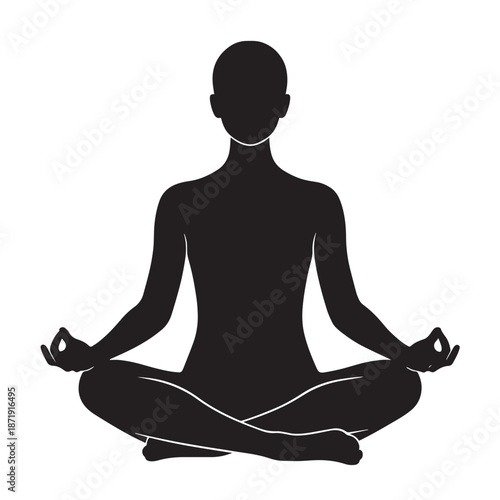 Meditating Person Silhouette in Lotus Pose with Mudra